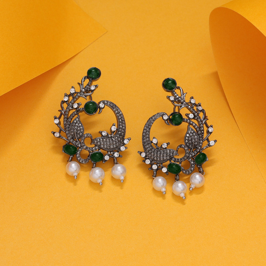 Green Color Fashion Earrings With Stylish Look For Modern Ethnic