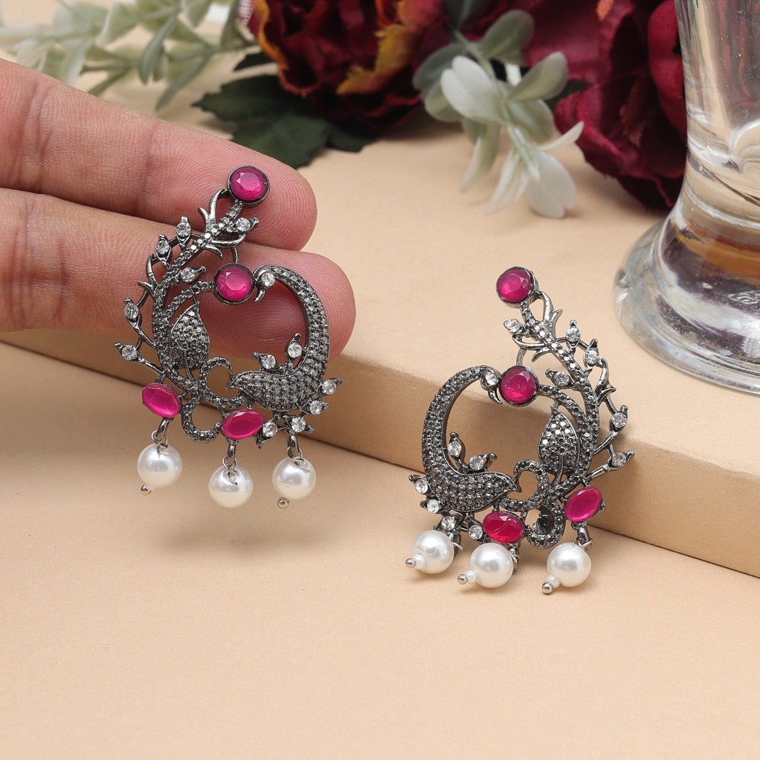 Rani Color Fashion Earrings In Meenakari Inspired Look And Finish
