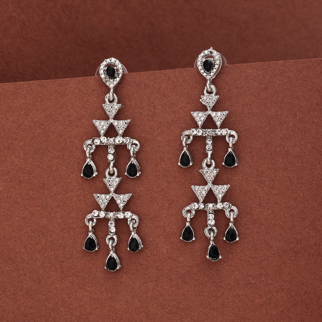 Black Color Fashion Earrings With Sparkling Touch And Sleek Finish