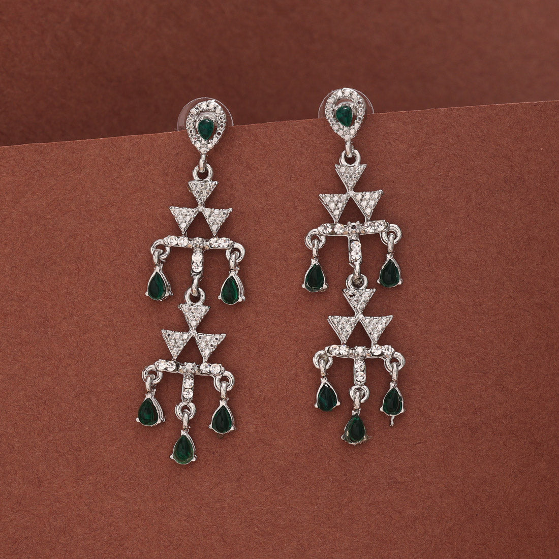 Green Color Fashion Earrings With Mirror Detailing And Boho Style