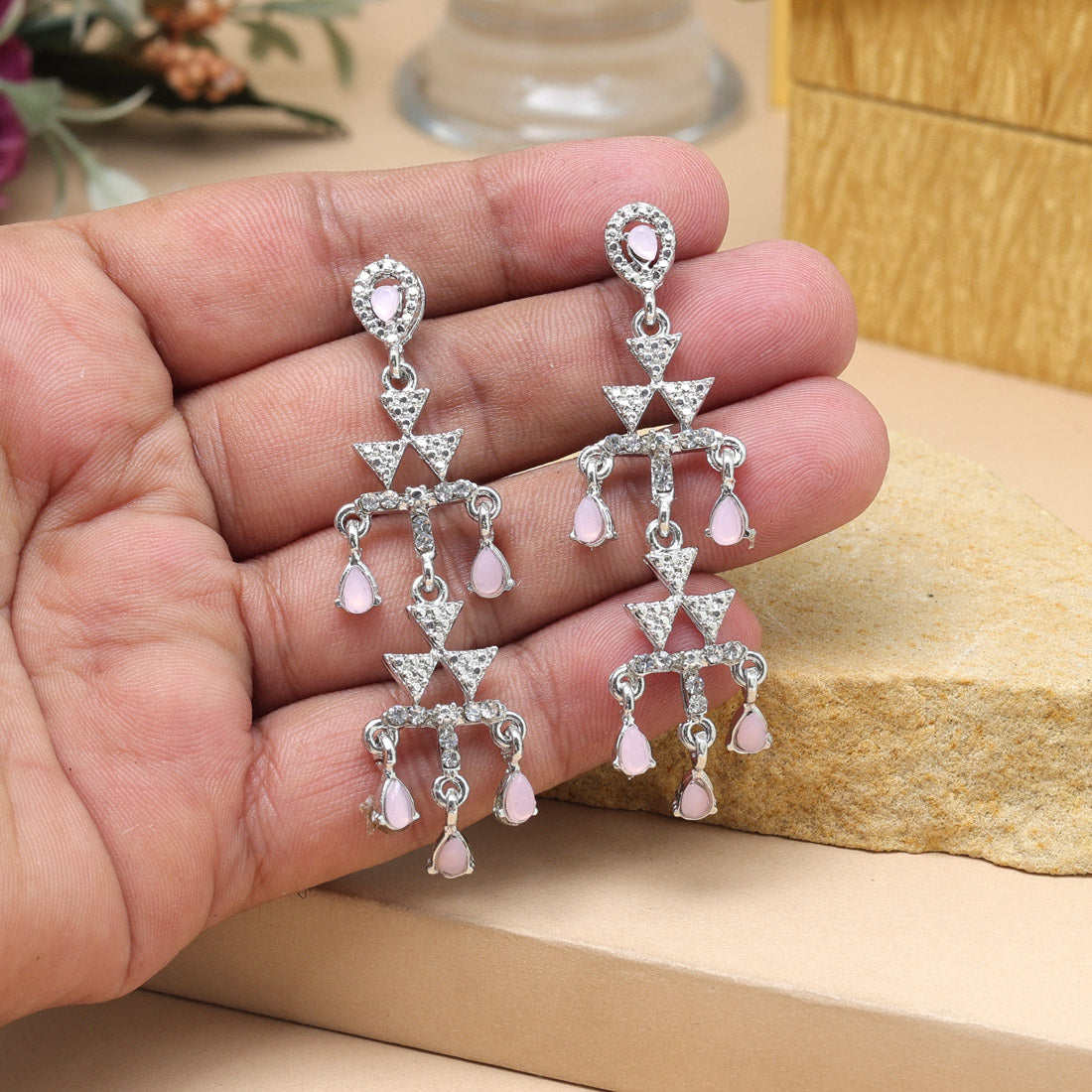 Pink Color Fashion Earrings In Designer Circle Style For Parties