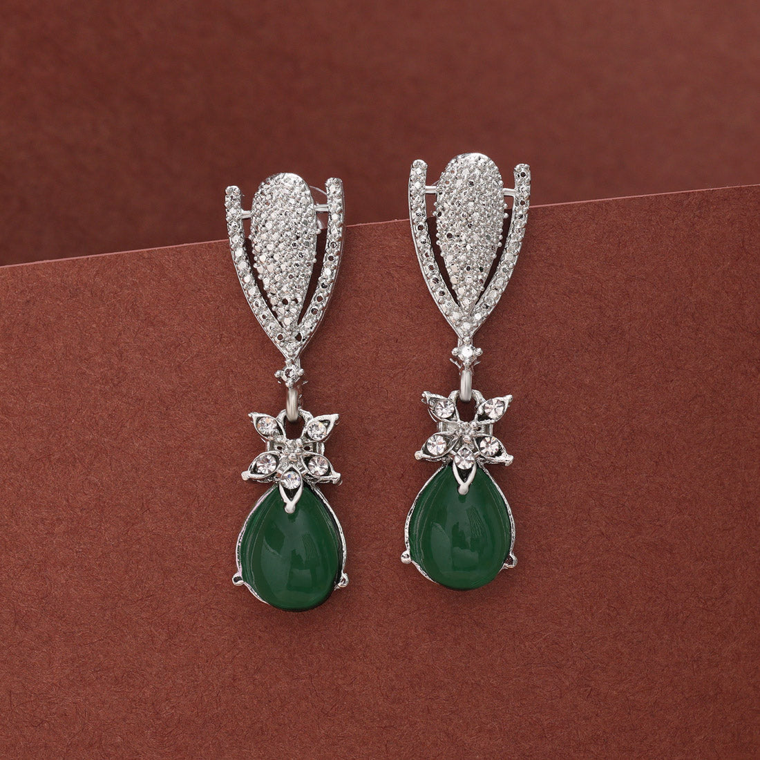 Green Color Fashion Earrings In Bold Modern Style With Shine