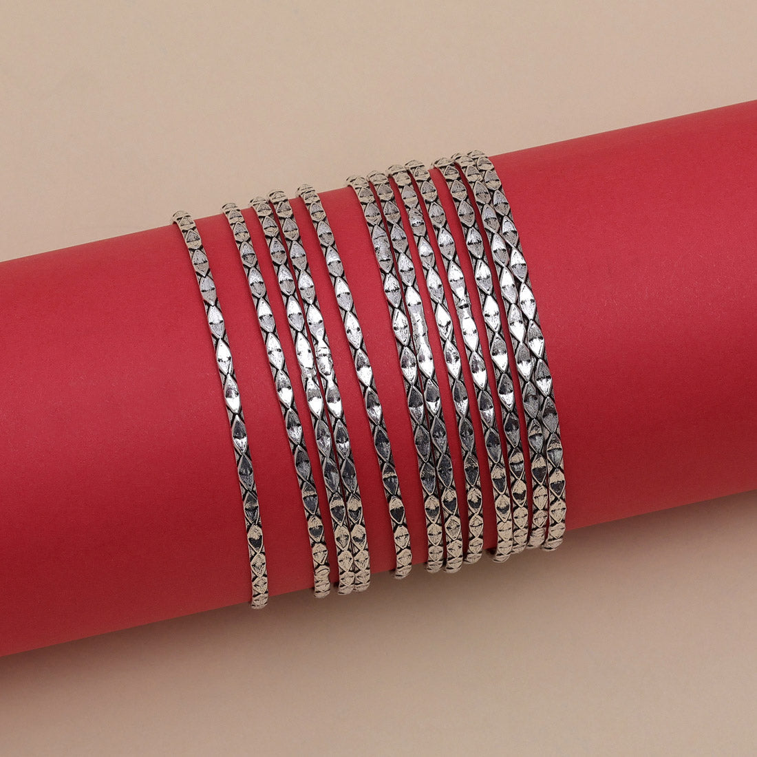 Silver Color Oxidised Bangle Set: 2.4 (GSB352SLV-2.4)