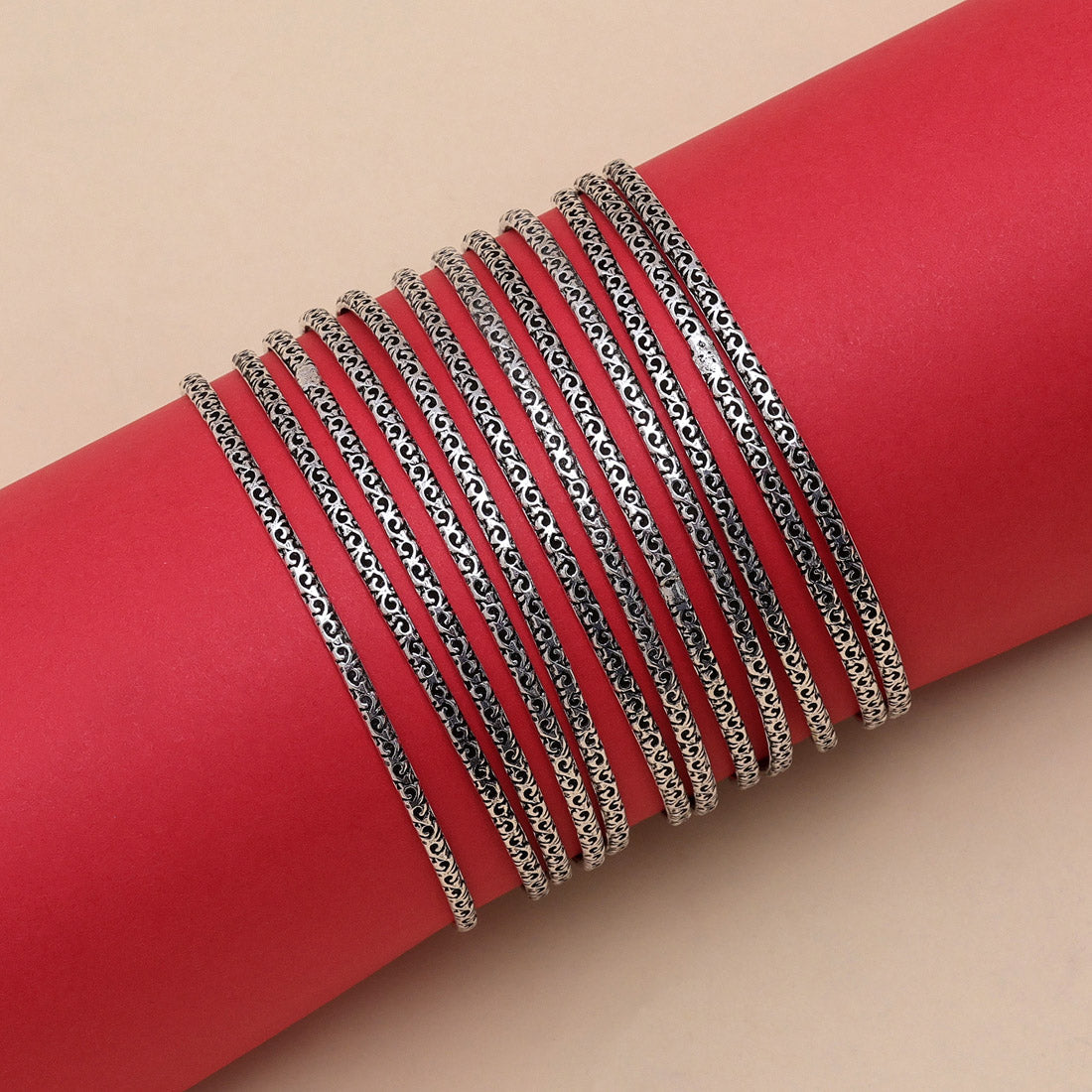 Silver Color Oxidised Bangle Set: 2.4 (GSB355SLV-2.4)