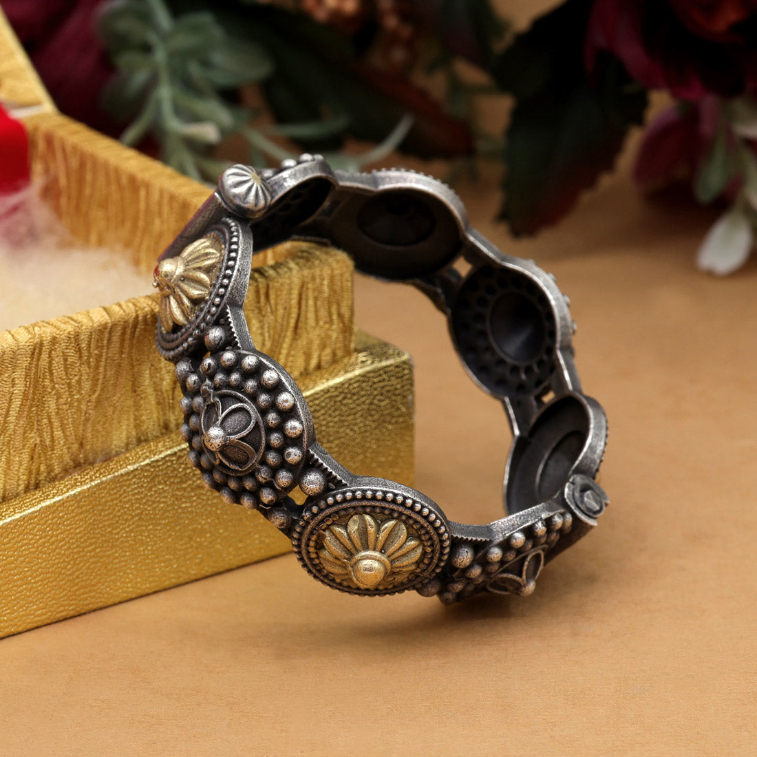 Gold & Silver Color Dual Tone Oxidised Bracelet (GSB362GS)