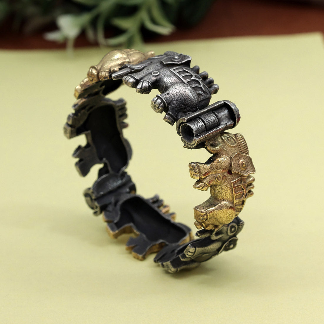 Gold & Silver Color Dual Tone Oxidised Bracelet (GSB367GS)