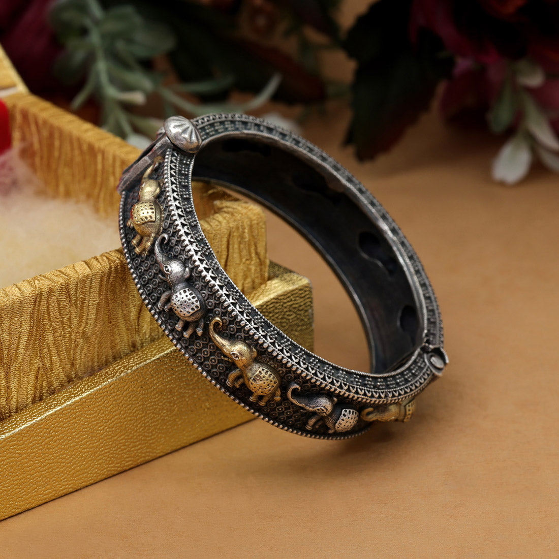 Gold & Silver Color Dual Tone Oxidised Bracelet (GSB368GS)