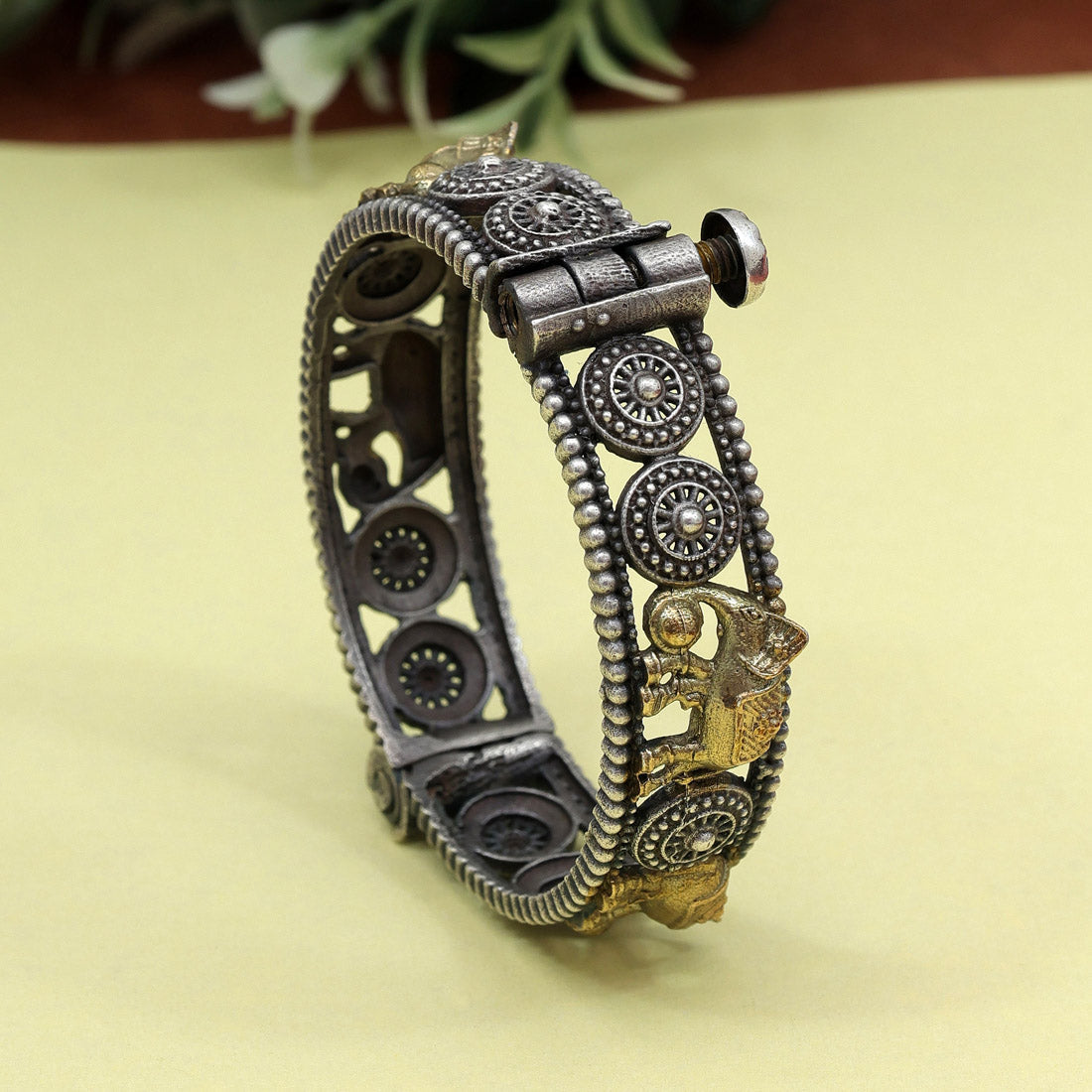 Gold & Silver Color Dual Tone Oxidised Bracelet (GSB370GS)