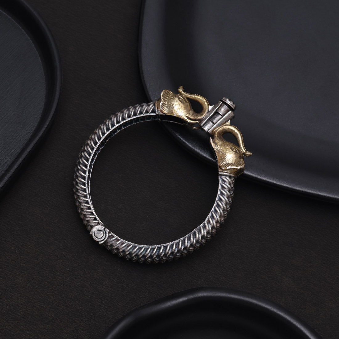 Gold & Silver Color Dual Tone Openable Oxidised Bracelet For Weddings