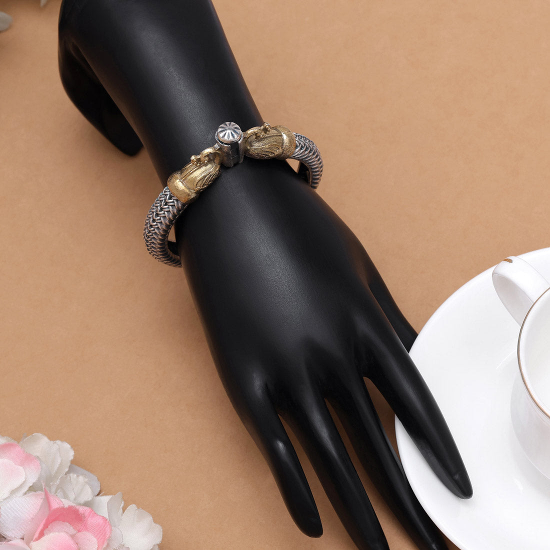 Traditional Gold & Silver Color Dual Tone Openable Oxidised Bracelet Craft