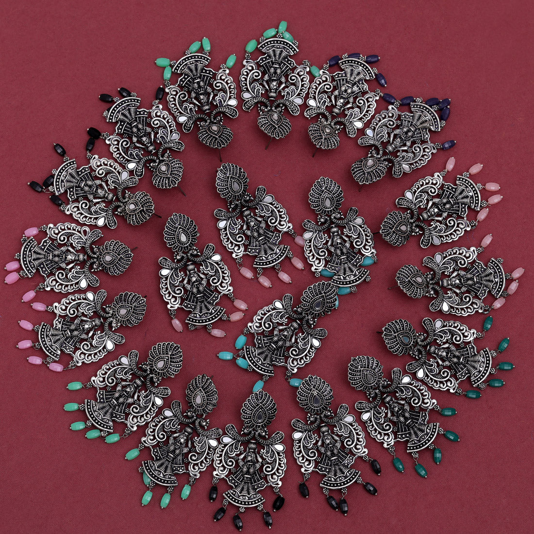 Assorted Color 10 Pairs Of Oxidised Earrings (GSE1190CMB)