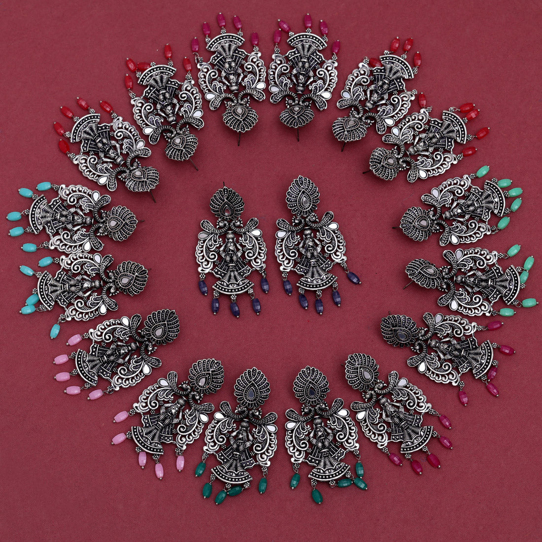 Assorted Color 9 Pairs Of Oxidised Earrings (GSE1199CMB)