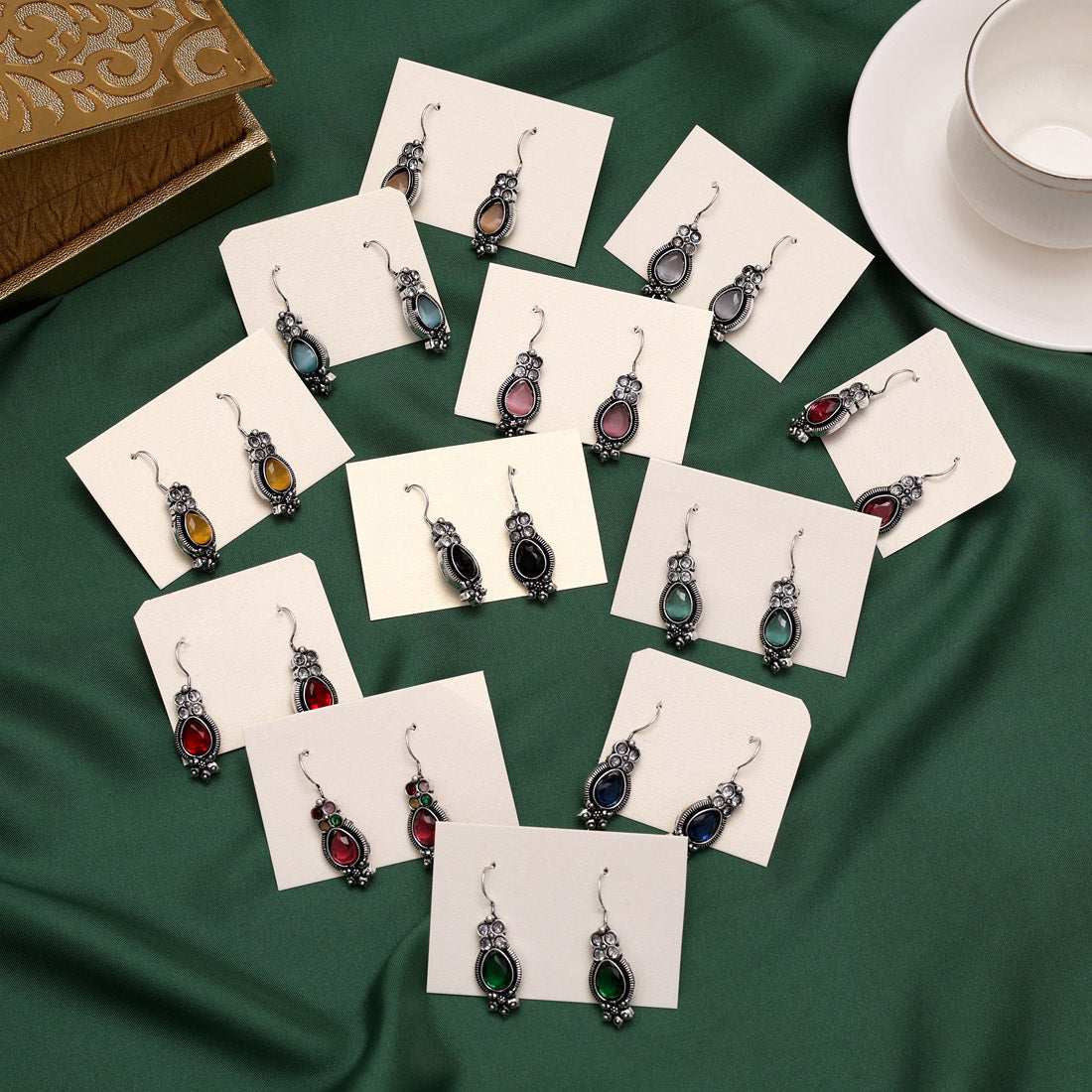 Assorted Color 12 Pairs Of Oxidised Earrings (GSE1203CMB)