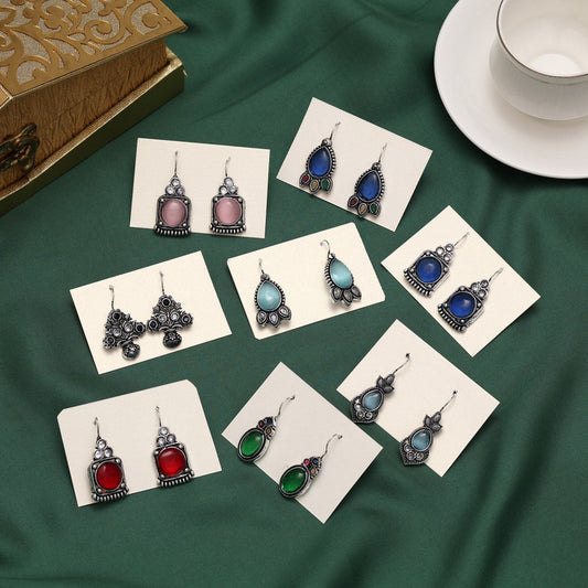 Assorted Color And Design 8 Pairs Of Oxidised Earrings (GSE1208CMB)