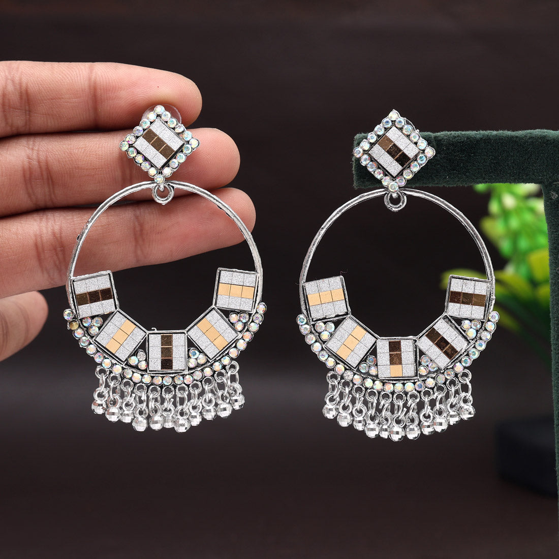 Gold & Silver Color Oxidised Earrings (GSE2806GS)