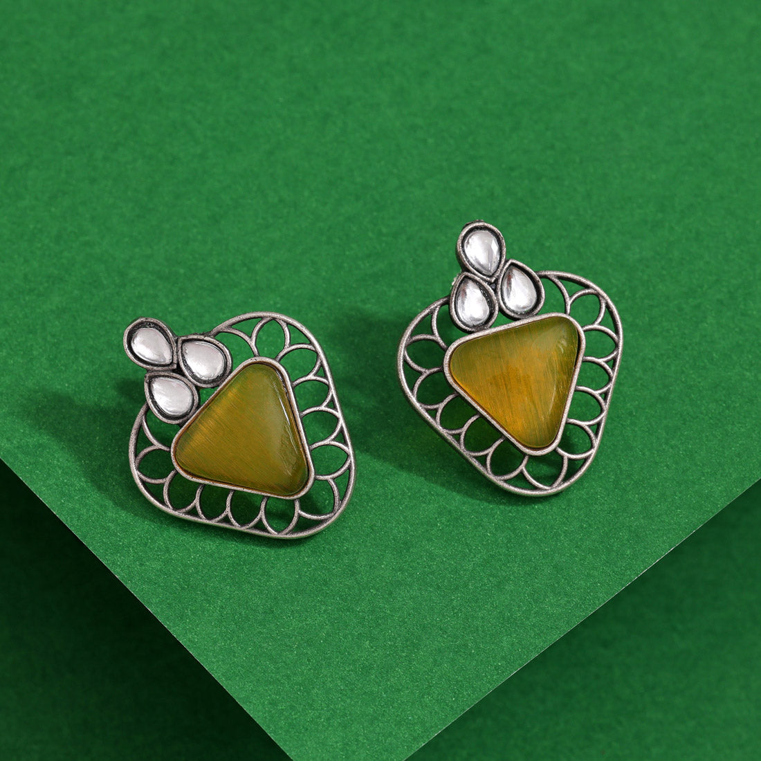 Yellow Color Monalisa Stone Oxidised Earrings (GSE2829YLW)