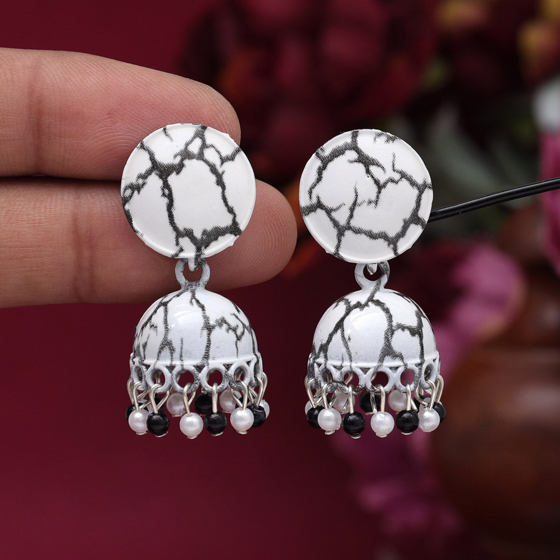 White & Black Color Oxidised Earrings (GSE2909WHTBLK)
