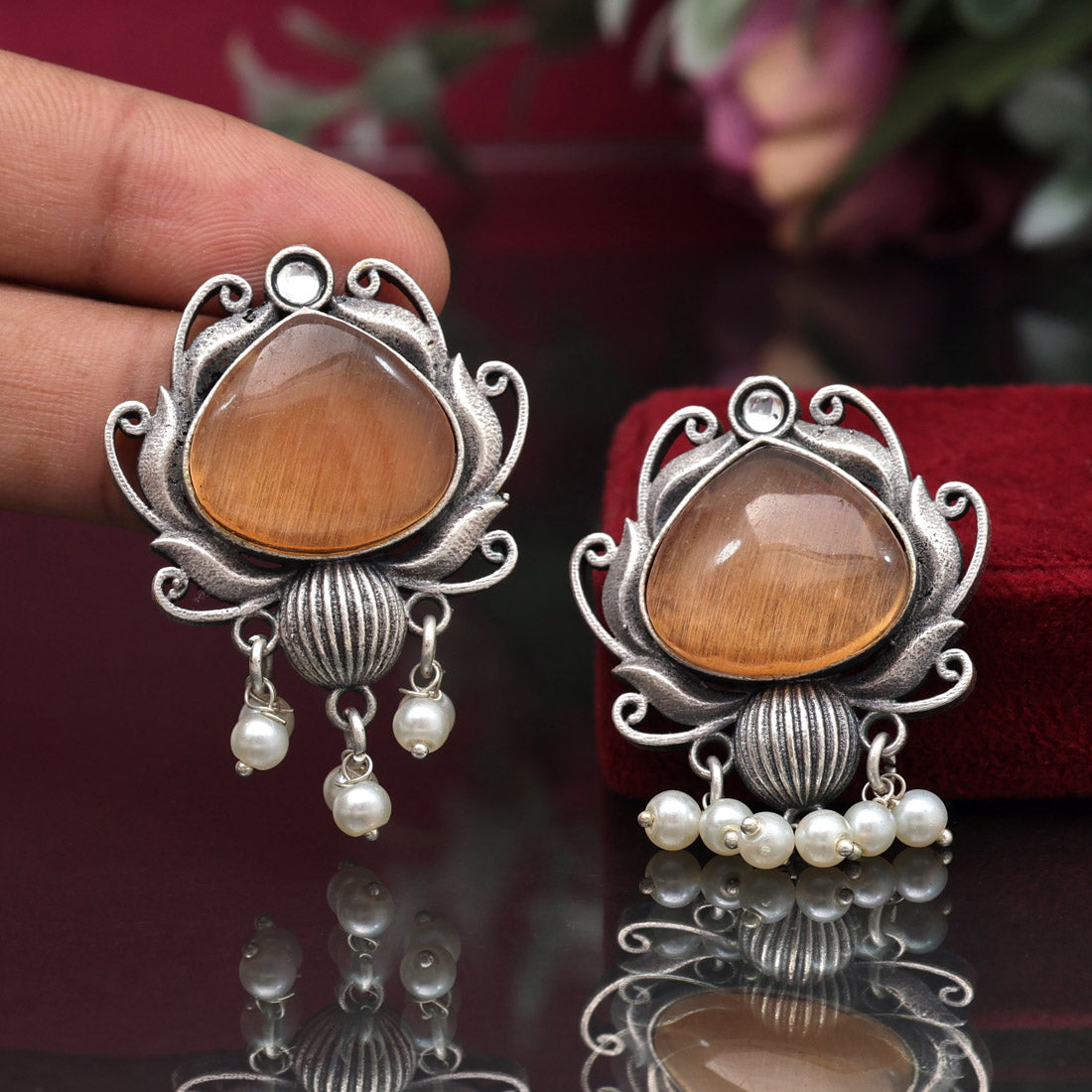 Light Brown Color Oxidised Earrings (GSE2925LBRW)