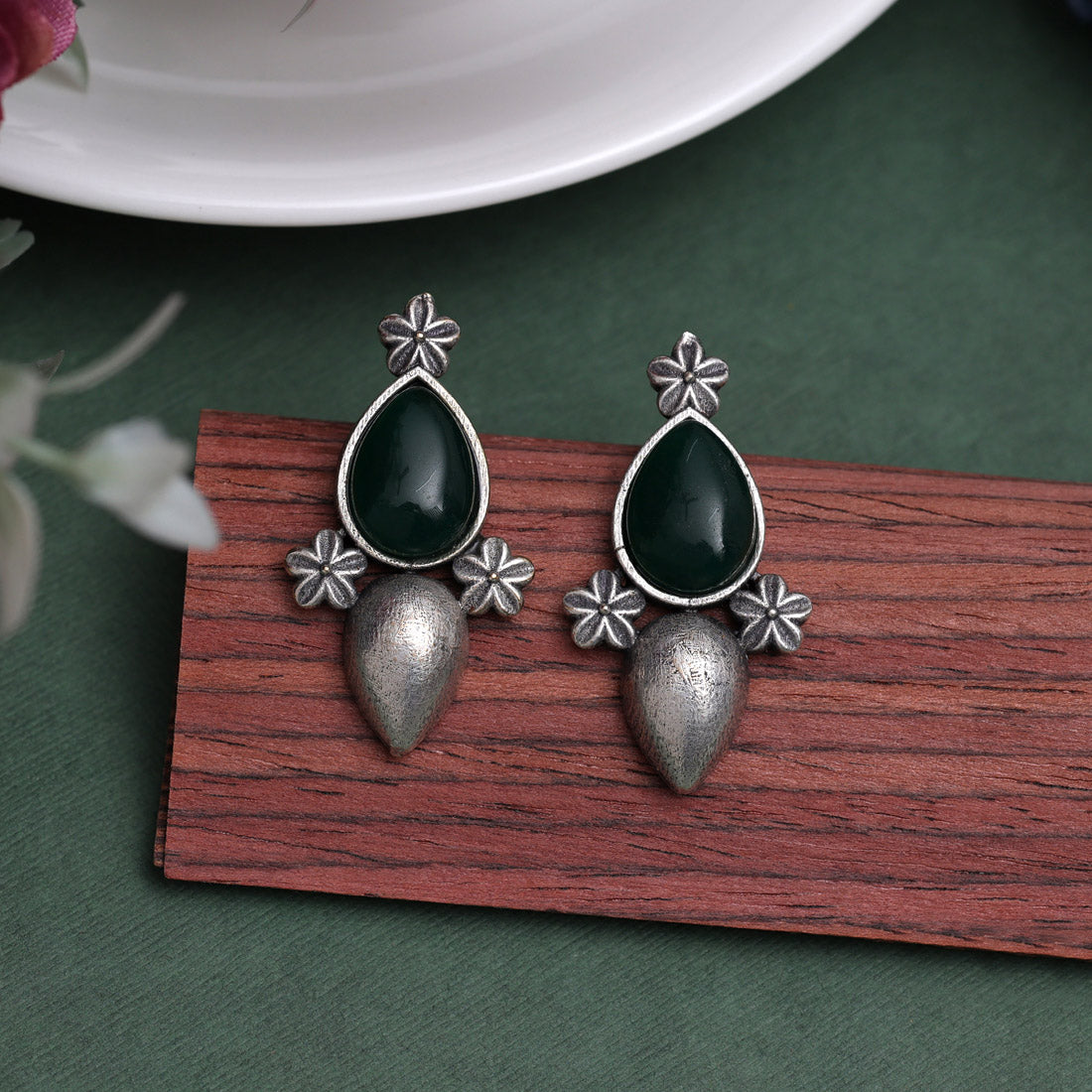 Green Color Oxidised Earrings (GSE2927GRN)