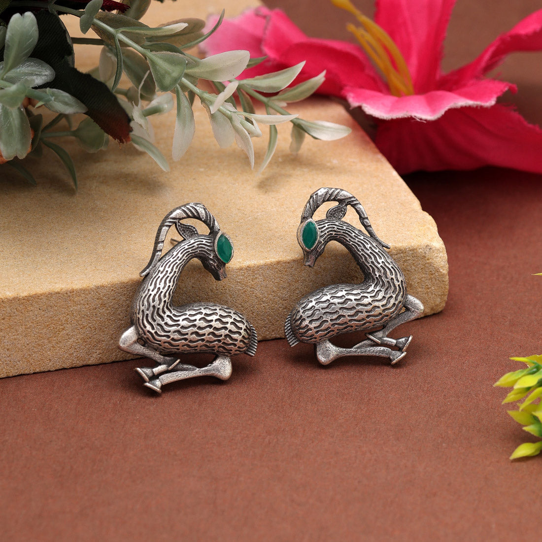 Green Color Oxidised Earrings (GSE2953GRN)