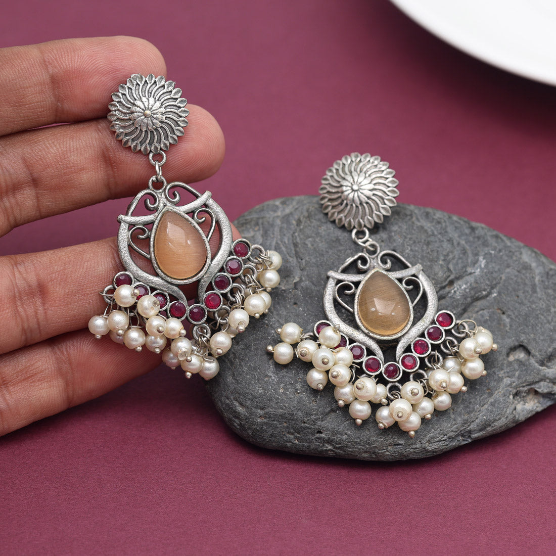 Peach Color Oxidised Earrings (GSE2961PCH)