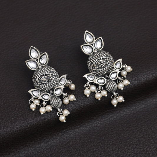 White Color Oxidised Earrings (GSE2963WHT)