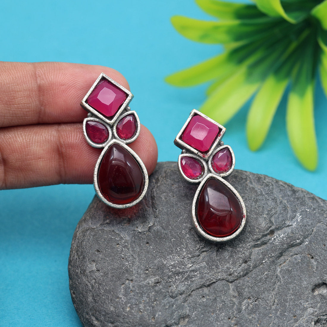 Maroon Color Oxidised Earrings (GSE2969MRN)