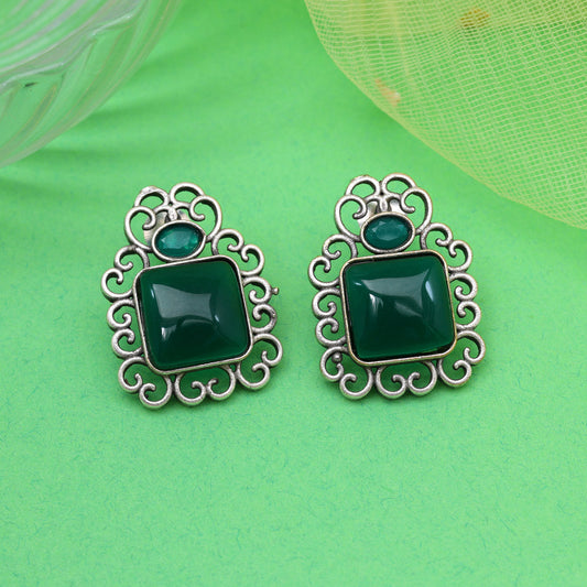 Green Color Oxidised Earrings (GSE2992GRN)