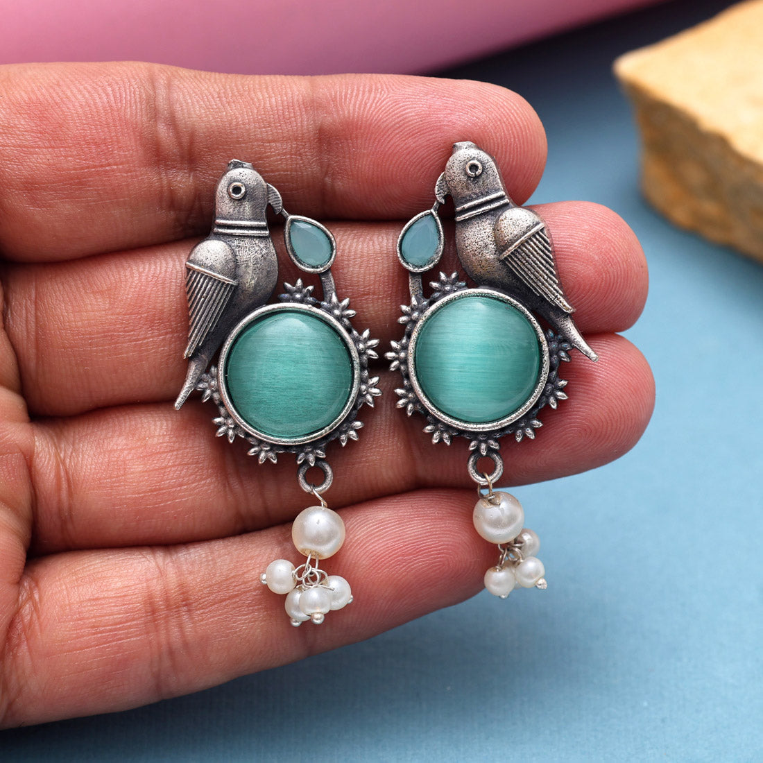 Pista Green Color Oxidised Earrings (GSE2994PGRN)