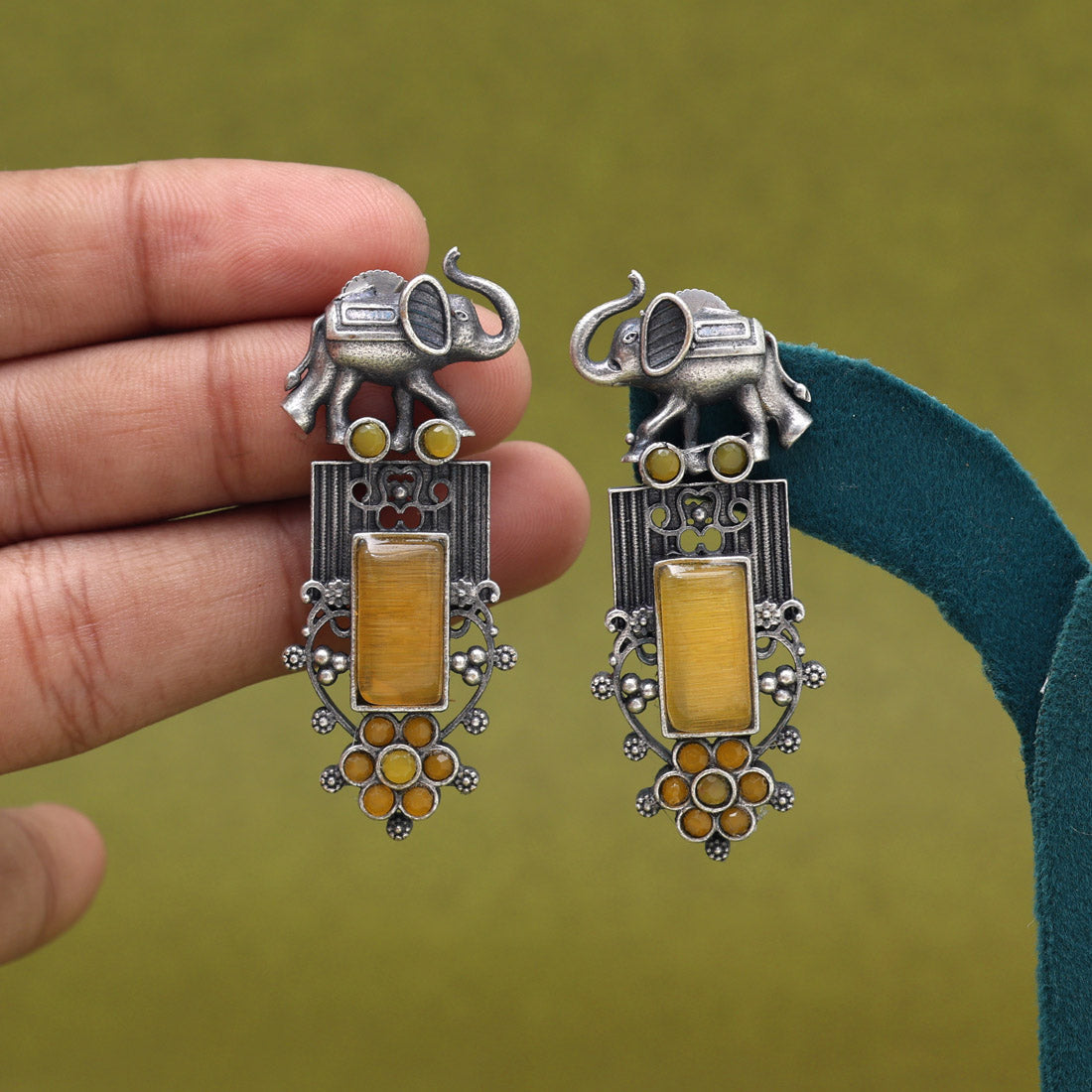 Mustard Yellow Color Oxidised Earrings (GSE2996MYLW)