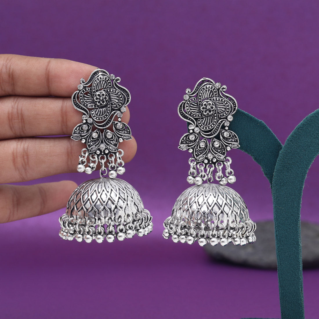 Silver Color Big Size Jhumka Oxidised Earrings (GSE3004SLV)