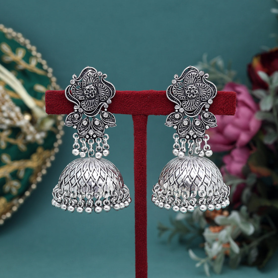Silver Color Big Size Jhumka Oxidised Earrings (GSE3004SLV)