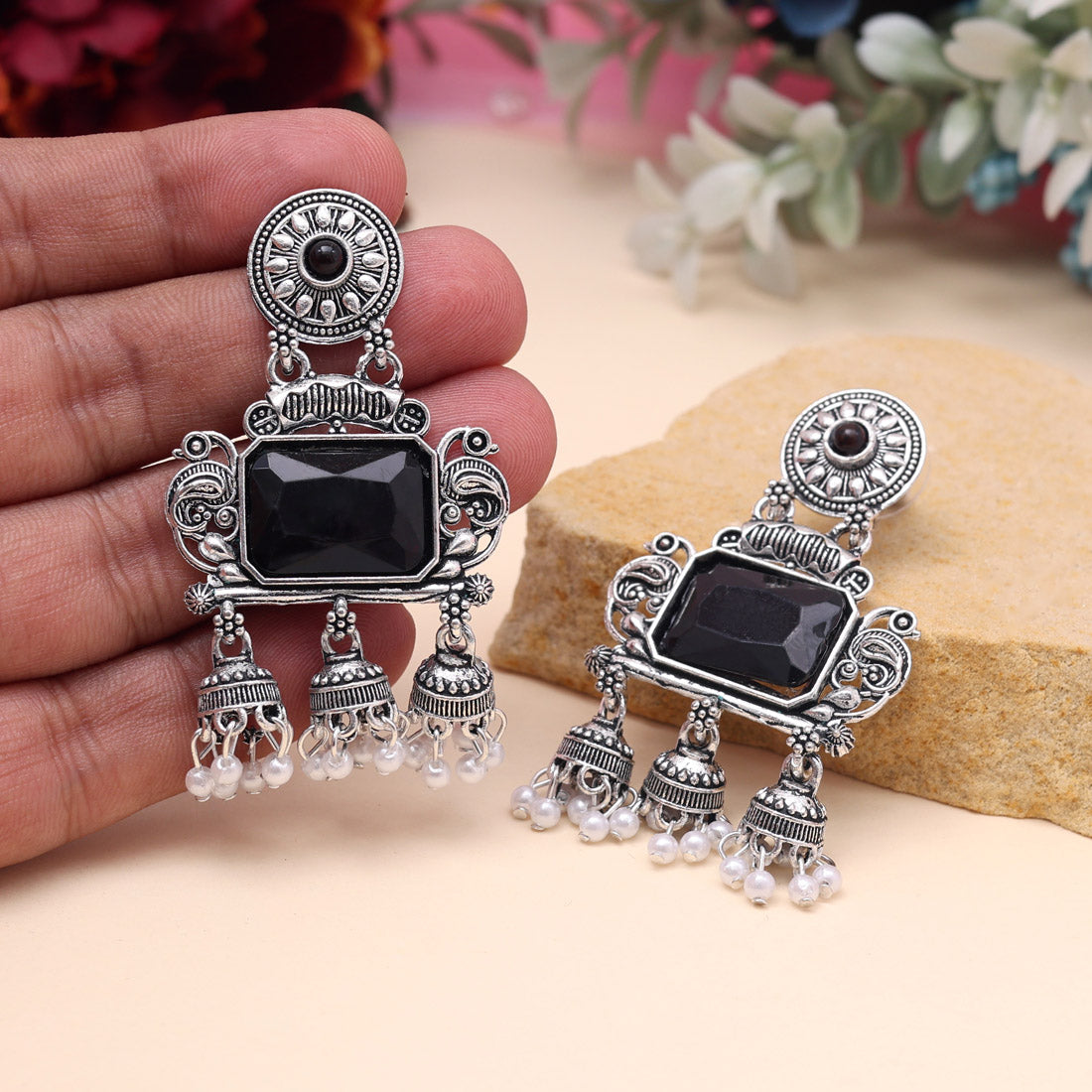 Black Color Oxidised Earrings (GSE3073BLK)