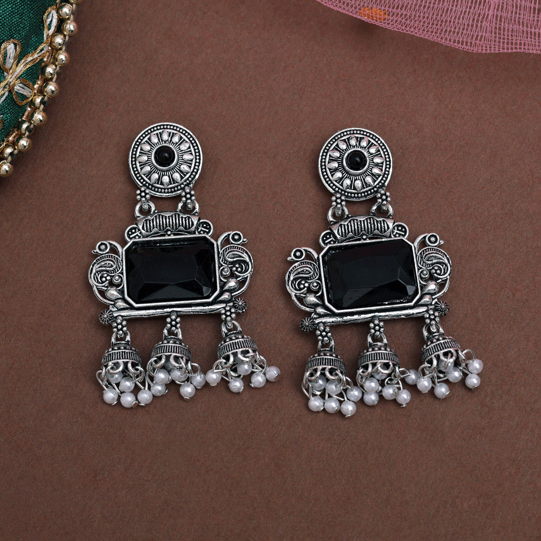 Black Color Oxidised Earrings (GSE3073BLK)