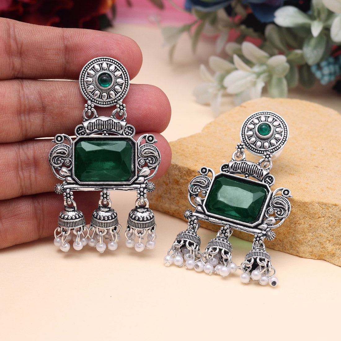 Green Color Oxidised Earrings (GSE3073GRN)