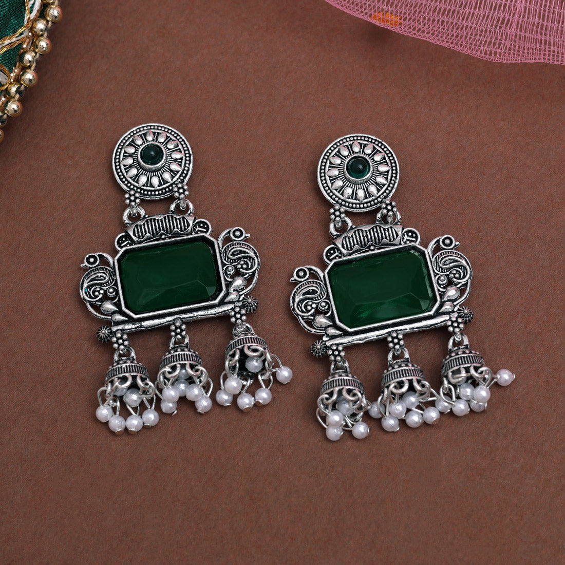 Green Color Oxidised Earrings (GSE3073GRN)