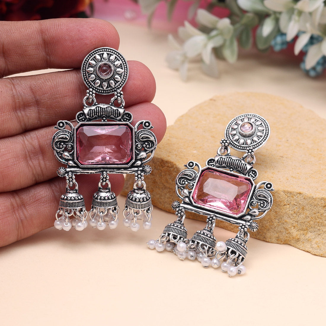 Pink Color Oxidised Earrings (GSE3073PNK)