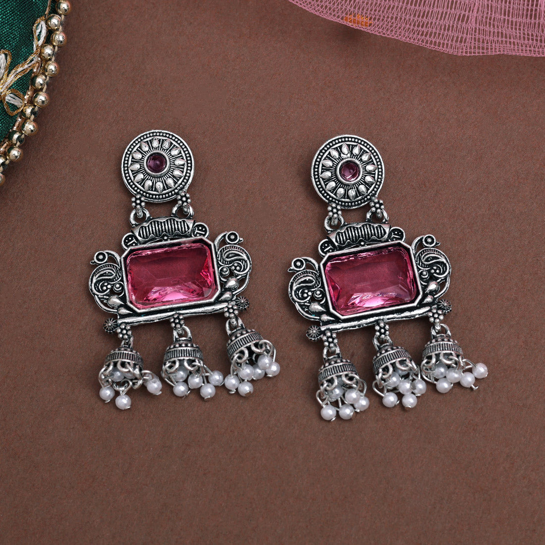 Pink Color Oxidised Earrings (GSE3073PNK)