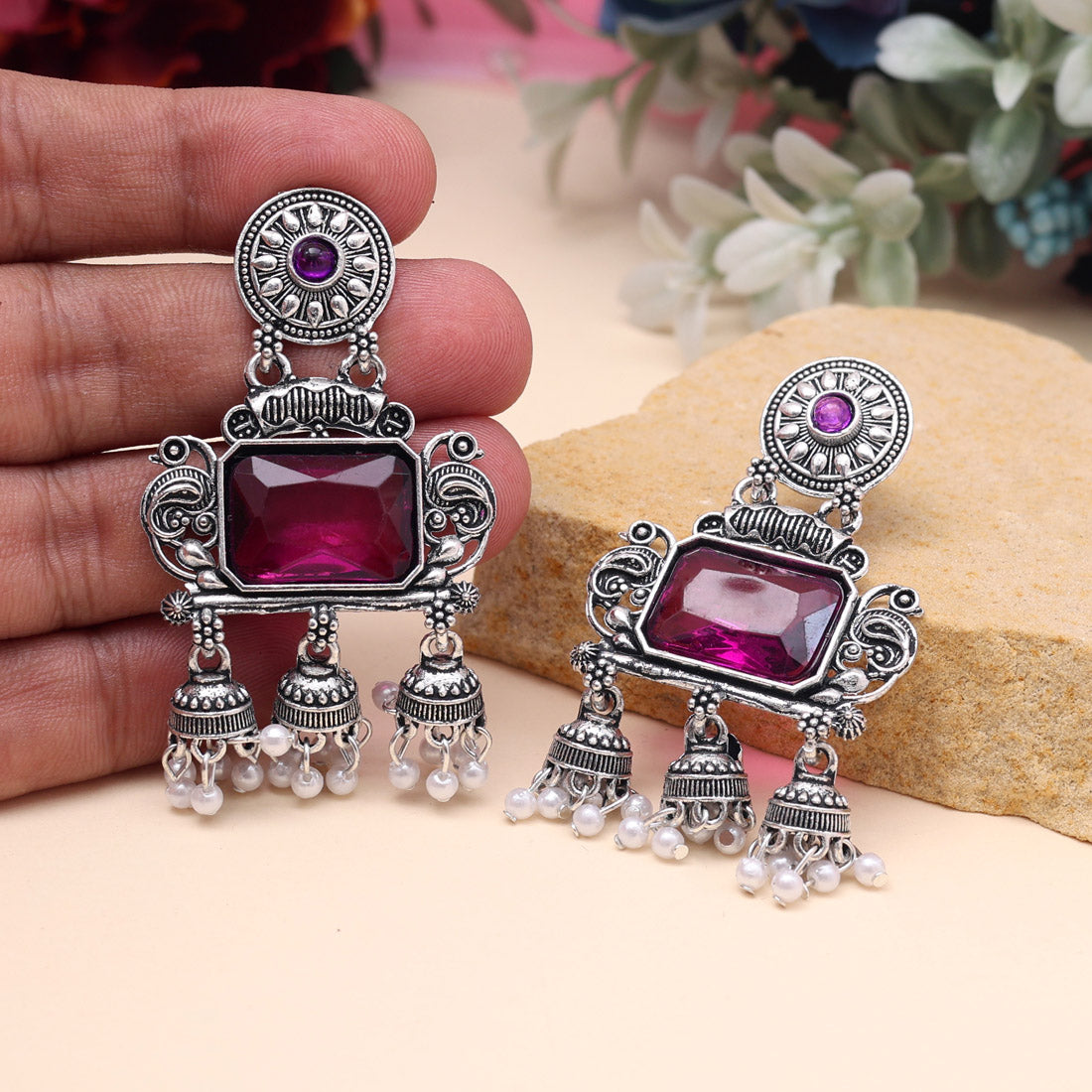 Purple Color Oxidised Earrings (GSE3073PRP)