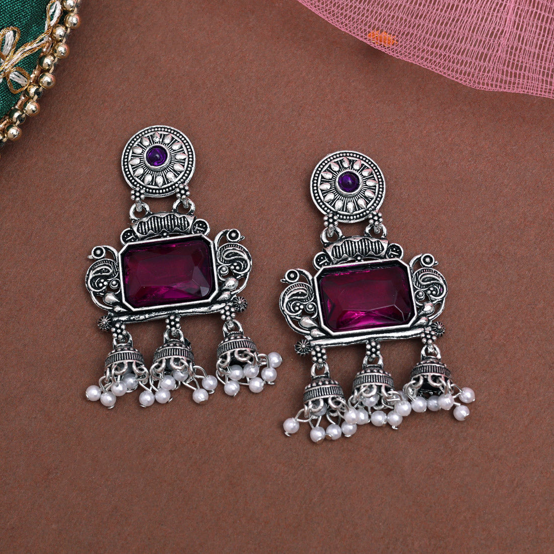 Purple Color Oxidised Earrings (GSE3073PRP)