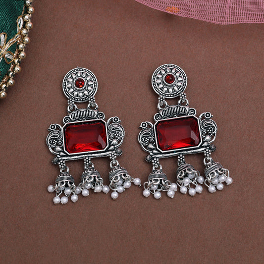Red Color Oxidised Earrings (GSE3073RED)