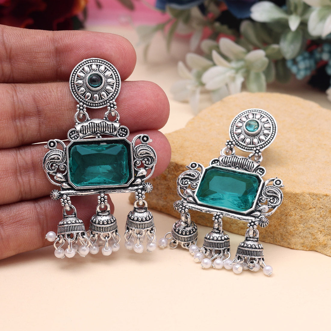 Rama Green Color Oxidised Earrings (GSE3073RGRN)