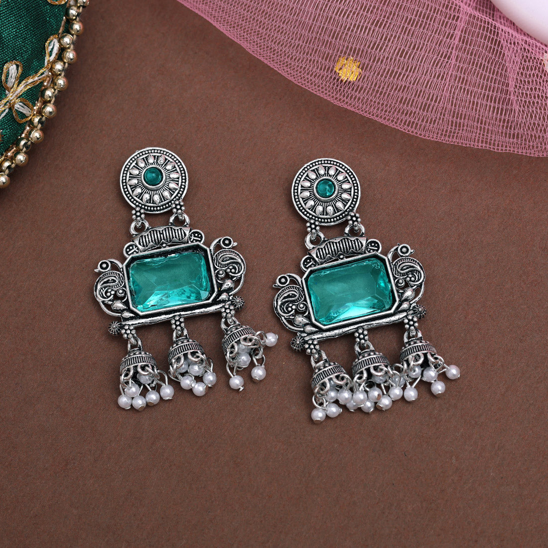 Rama Green Color Oxidised Earrings (GSE3073RGRN)