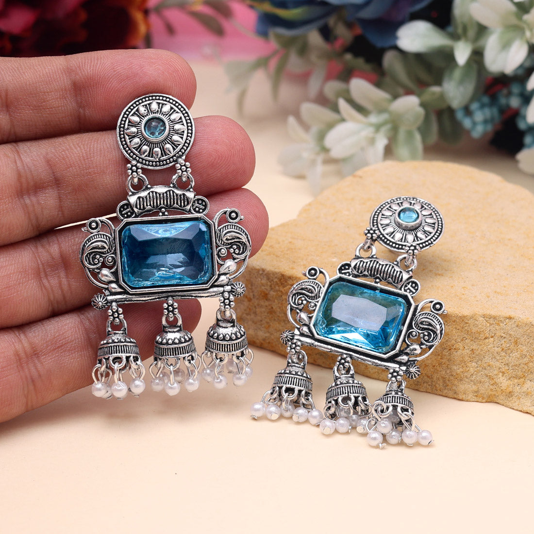 Sky Blue Color Oxidised Earrings (GSE3073SBLU)