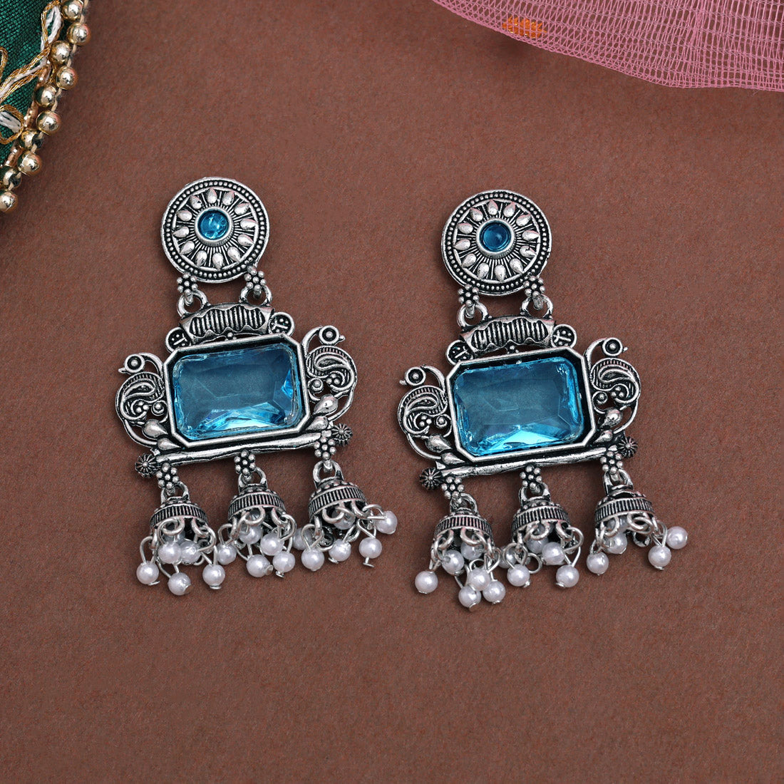Sky Blue Color Oxidised Earrings (GSE3073SBLU)