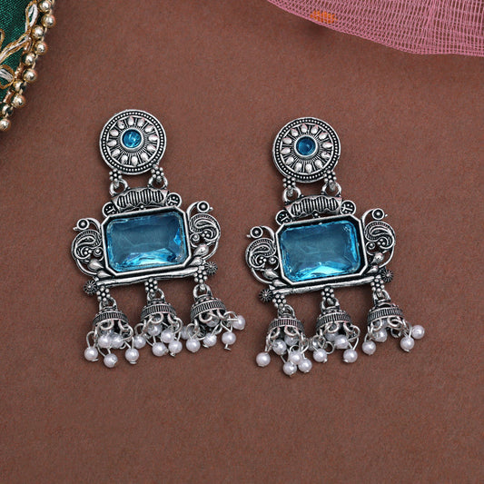 Sky Blue Color Oxidised Earrings (GSE3073SBLU)