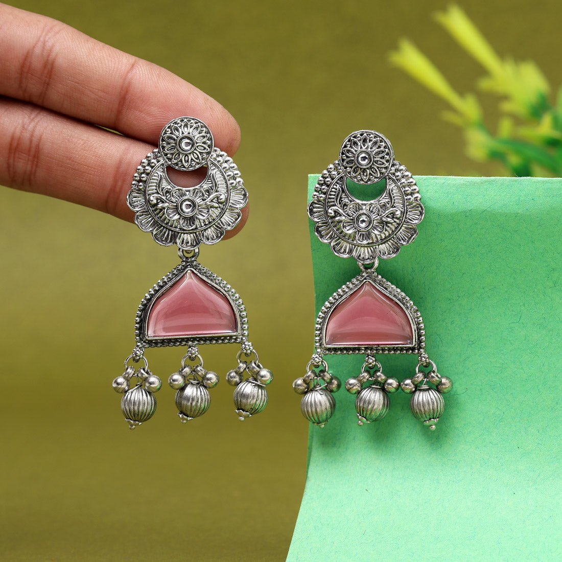 Dark Peach Color Oxidised Earrings (GSE3080DPCH)