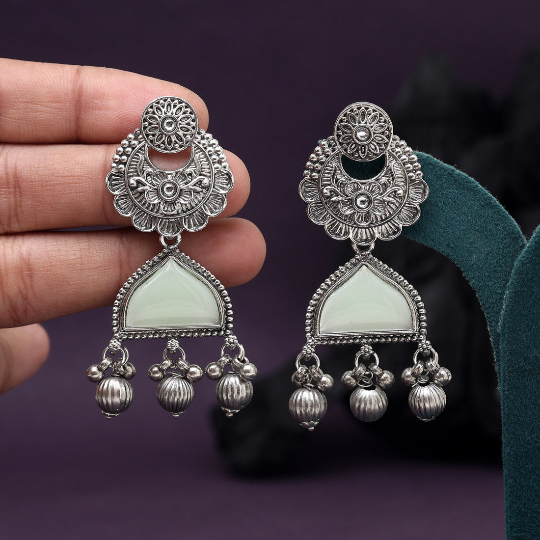 Pista Green Color Oxidised Earrings (GSE3080PGRN)