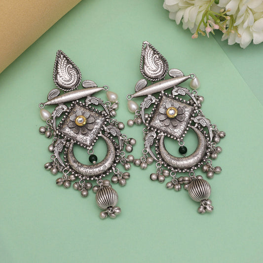 Silver Polish Unique Look Premium Handmade Jaipuri Earrings (GSE3085SLV)