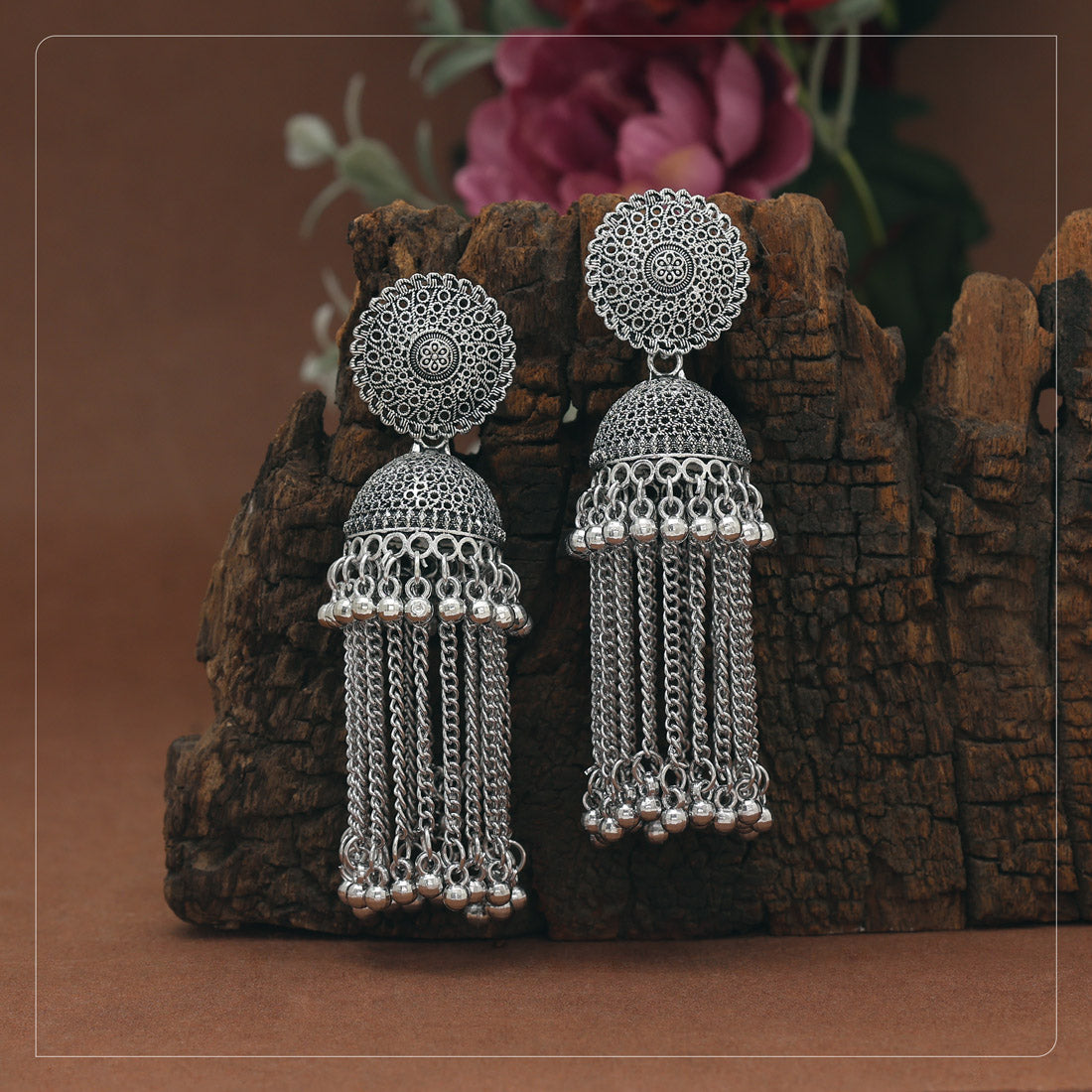 Silver Color Oxidised Earrings